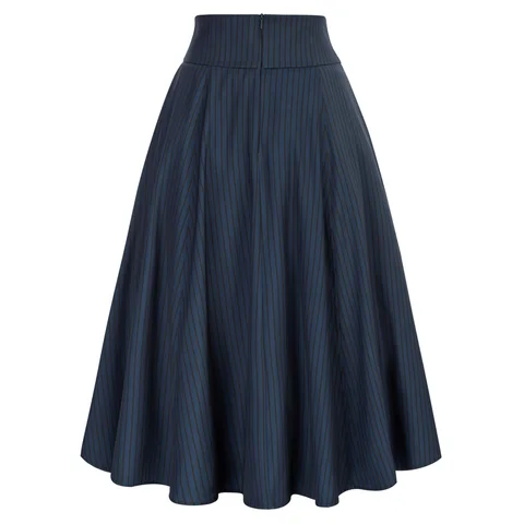 Belle Poque Women Vintage A Line Midi Skirt High Waist Striped Pleated Skirt Lace Up Gothic Victorian Skirt With Pockets A30