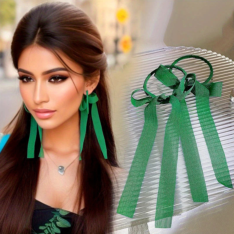 Винтажные шифоновые серьги-кольца с бантом для женщин и девушек модные длинные