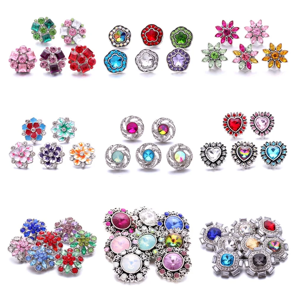 20pcs Fashion Rhinestone Flower 18mm Snap Buttons Fit Leather Metal Snap Button Bracelet Necklace Jewelry