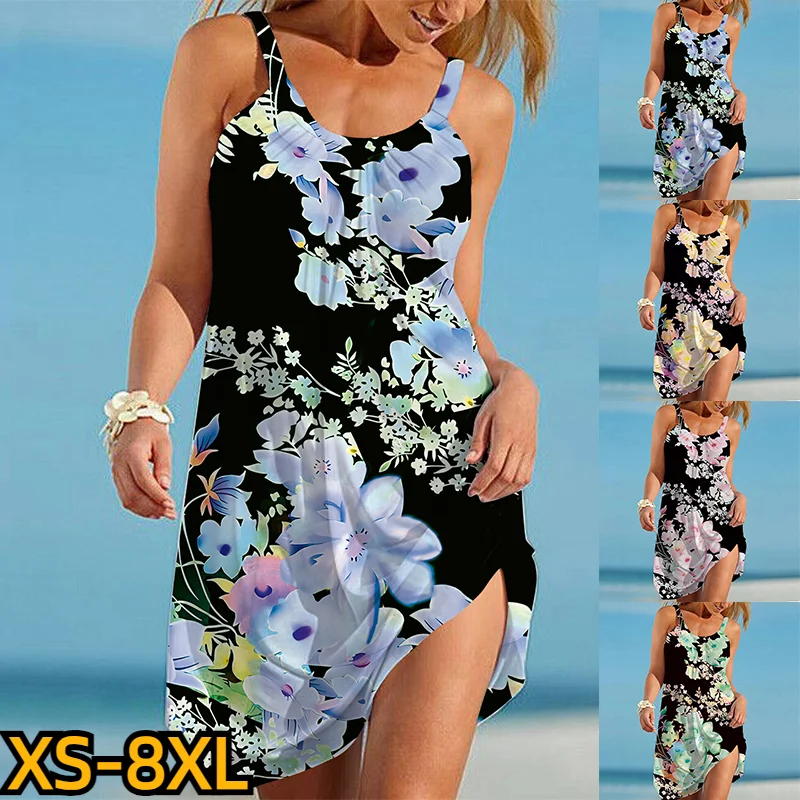 

Sexy Party Dress New Design Print Slim-fit Dress Fashion Knee-length Dress Summer Women Sleeveless Slip Dress Crew Neck Dress