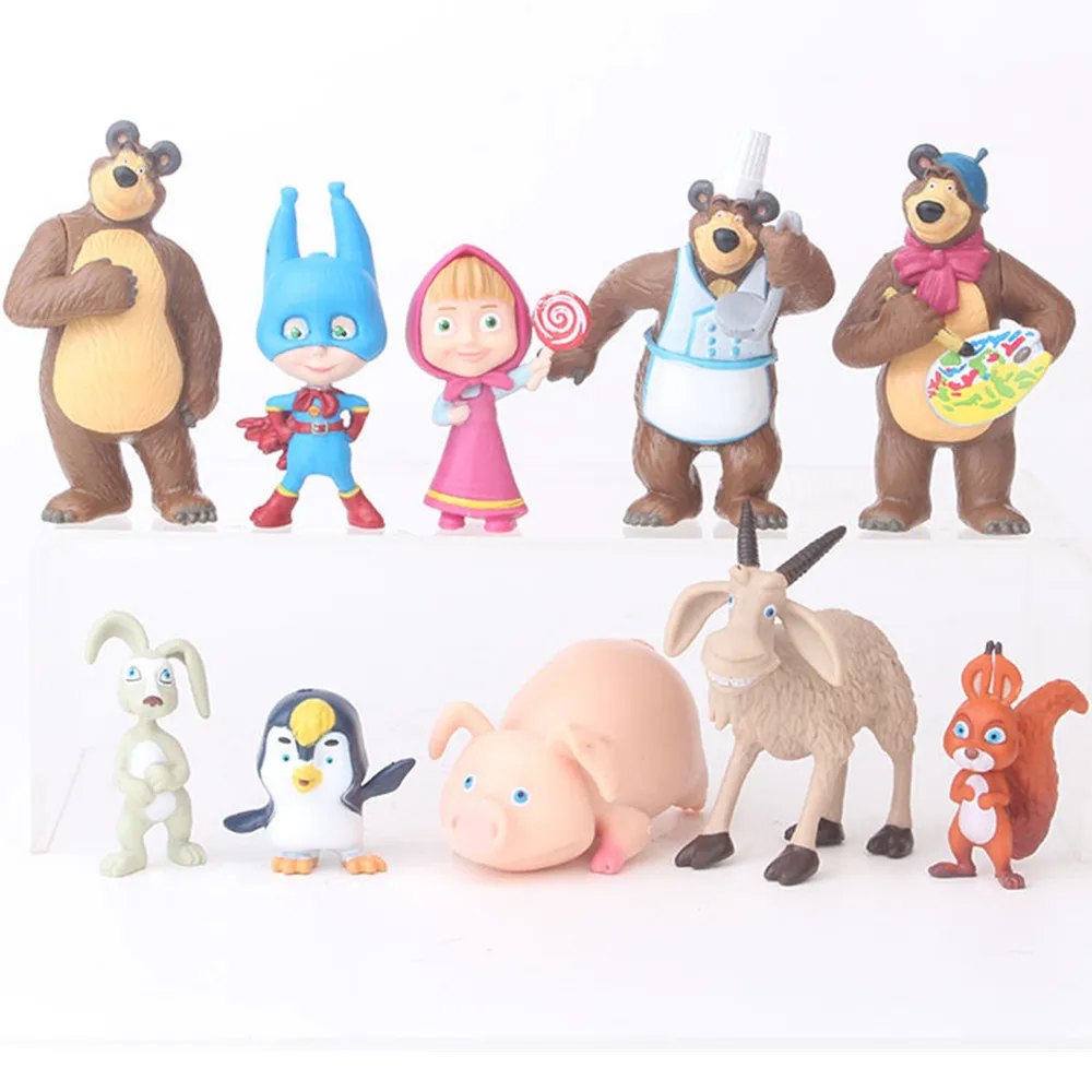 

6/8/10Pcs/set Masha And The Bear Doll Toy Model Scene Modeling Cake Ornaments Anime Cartoon Cute PVC Figures Ornaments Toys Gift