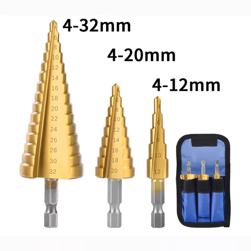 

HSS Straight Groove Step Drill Bit Titanium Coated Wood Metal Hole Cutter Core Drilling Set for Woodworking Tools