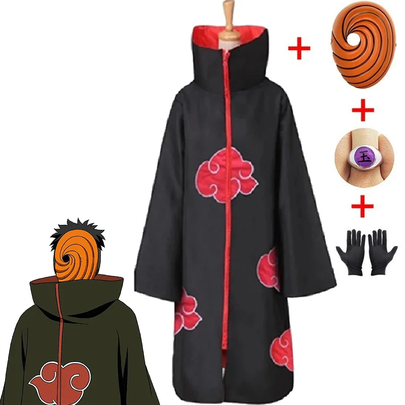 

4 PICS Akatsuki Uchiha Tobi Obito Akatsuki Cosplay Costume Cloak Mask Halloween Man Woman Cosplay Costume Headband Accessories