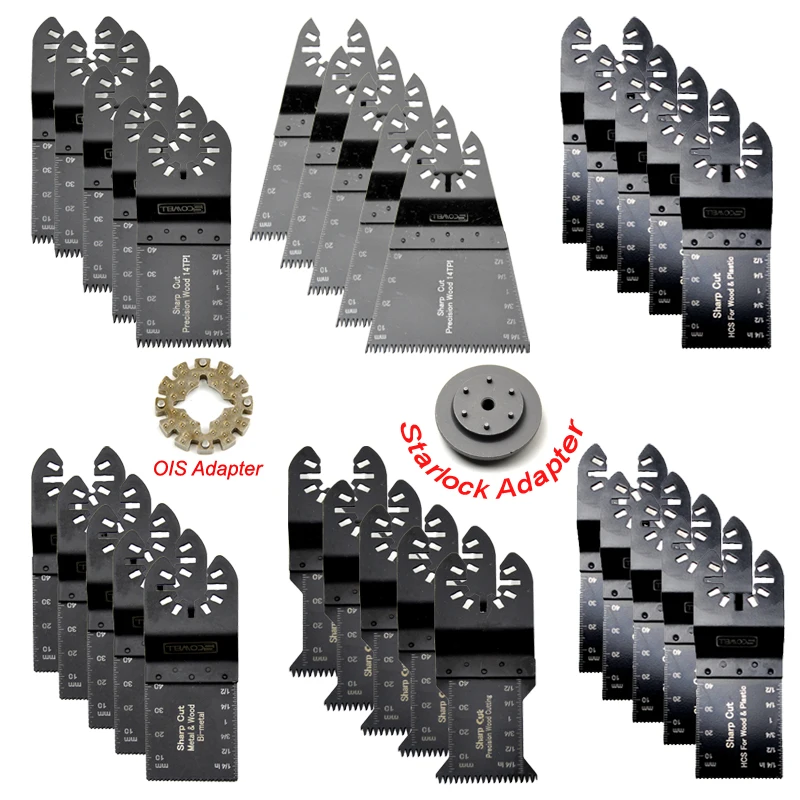 

32PCS Oscillating Saw Blade Set With Starlock Adapter For Starlock Machines Wood Soft Metal Cut Plunge Multi Tool Saw Blades kit
