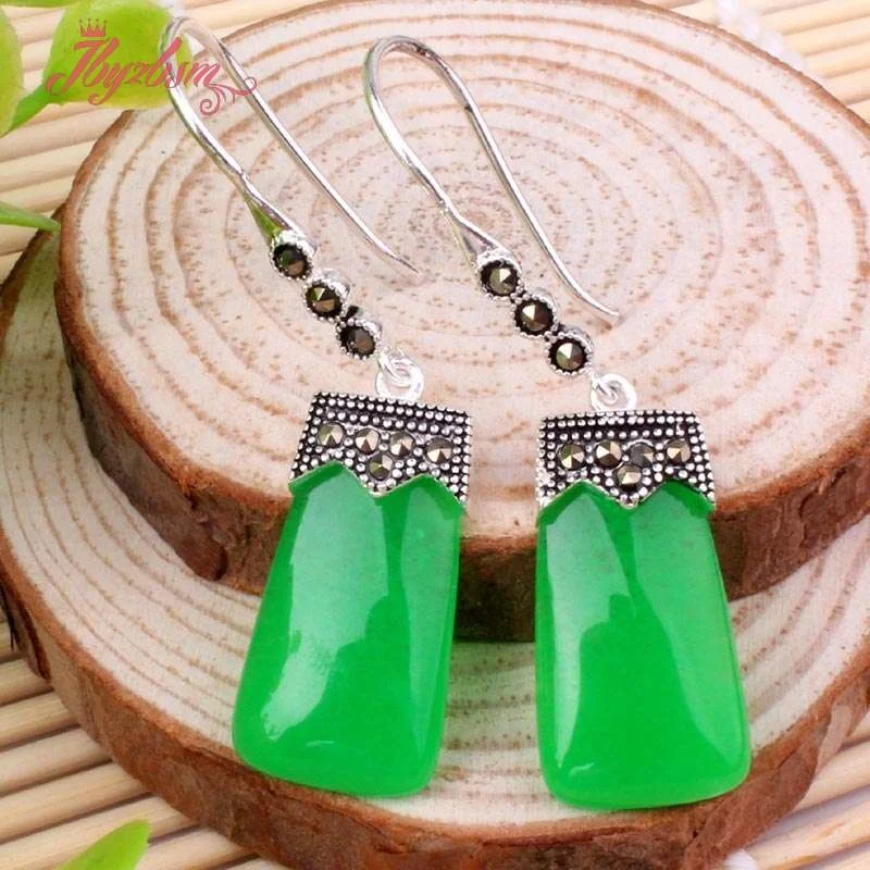

10x22mm Rectangle Stone Tibetan Silver Gorgeous Dangle Hook Earring 1 Pair Women Bridal Wedding Party Anniversary Jewelry