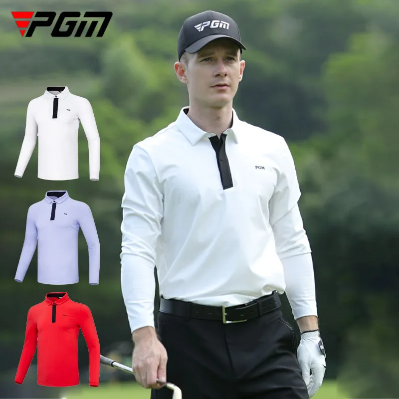 

PGM Male Long-Sleeved Business Golf Shirts Breathable Golf Clothes Man Casual Stretch Sports T-shirts Turn-down Collar M-XXL