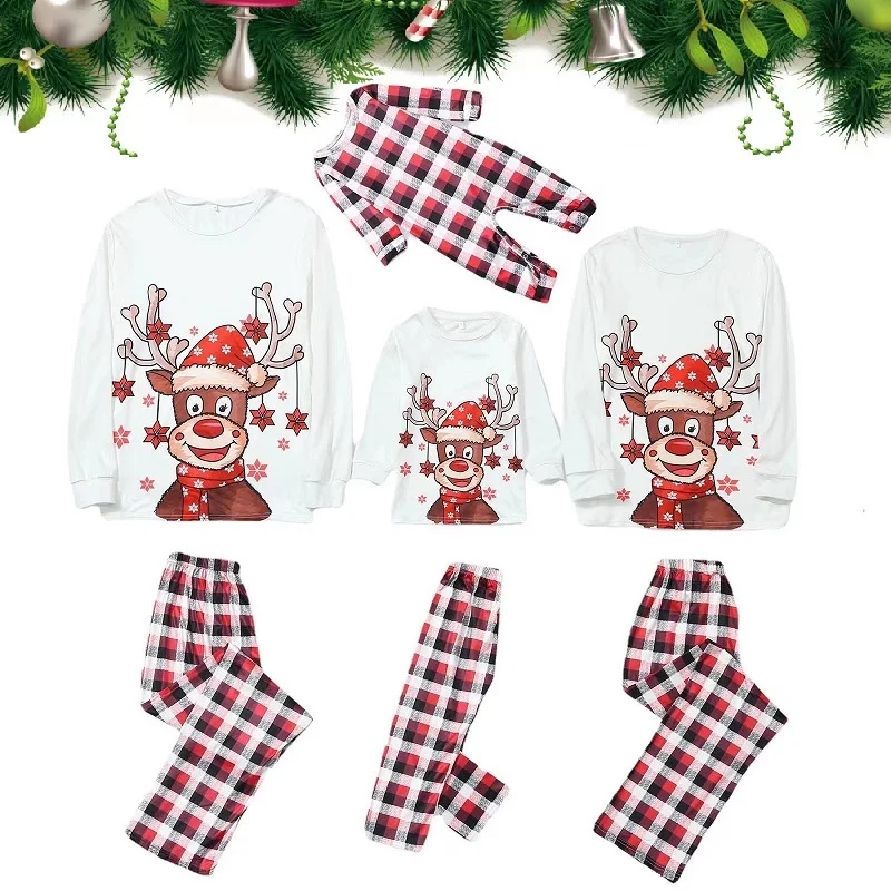 

2022 Plaid Christmas Family Matching Pajamas Sets Funny Deer Father Mother Kids Baby Sleepwear Mommy and Me Xmas Pj's Clothes