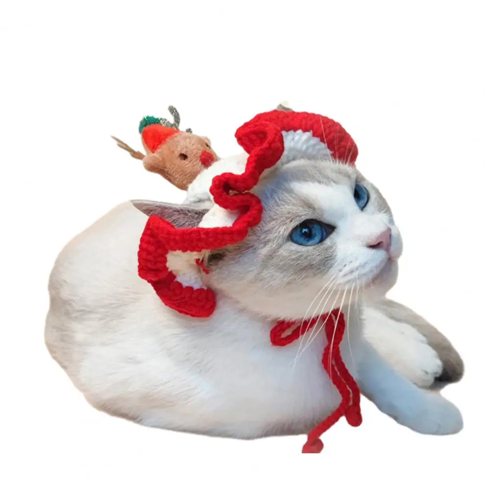 

Warm Pet Hat Handmade Wool Knitted Cat Christmas Hats Cozy Xmas Tree Design Winter Dress Up Pet Headwear for Autumn Unique Pet