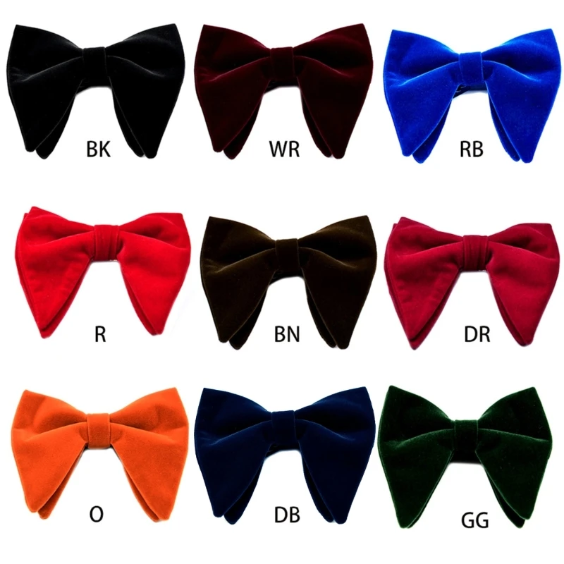 Mens Velvet Vintage Double Layer Pre-Tied Handmade Bow Tie Glitter Solid Color f