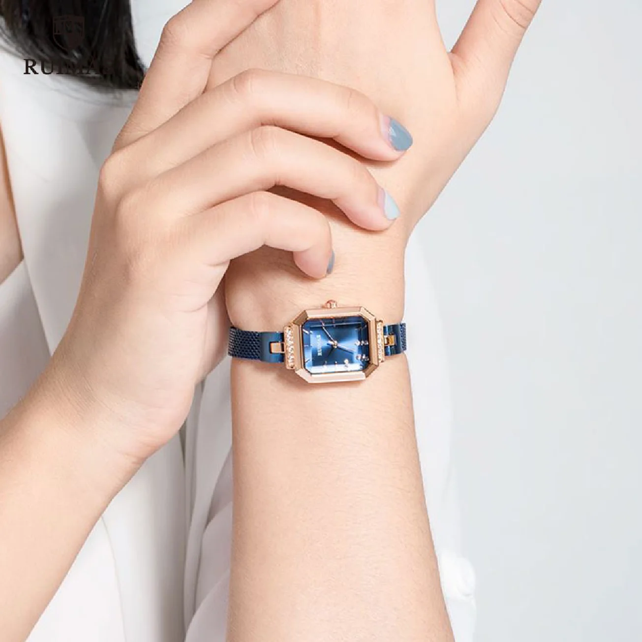 RUIMAS Women's Simple Rectangle Dial Quartz Watches Luxury Blue Mesh Strap Wristwatch Ladies Girl Analog Watch Relogio Clock 579 enlarge