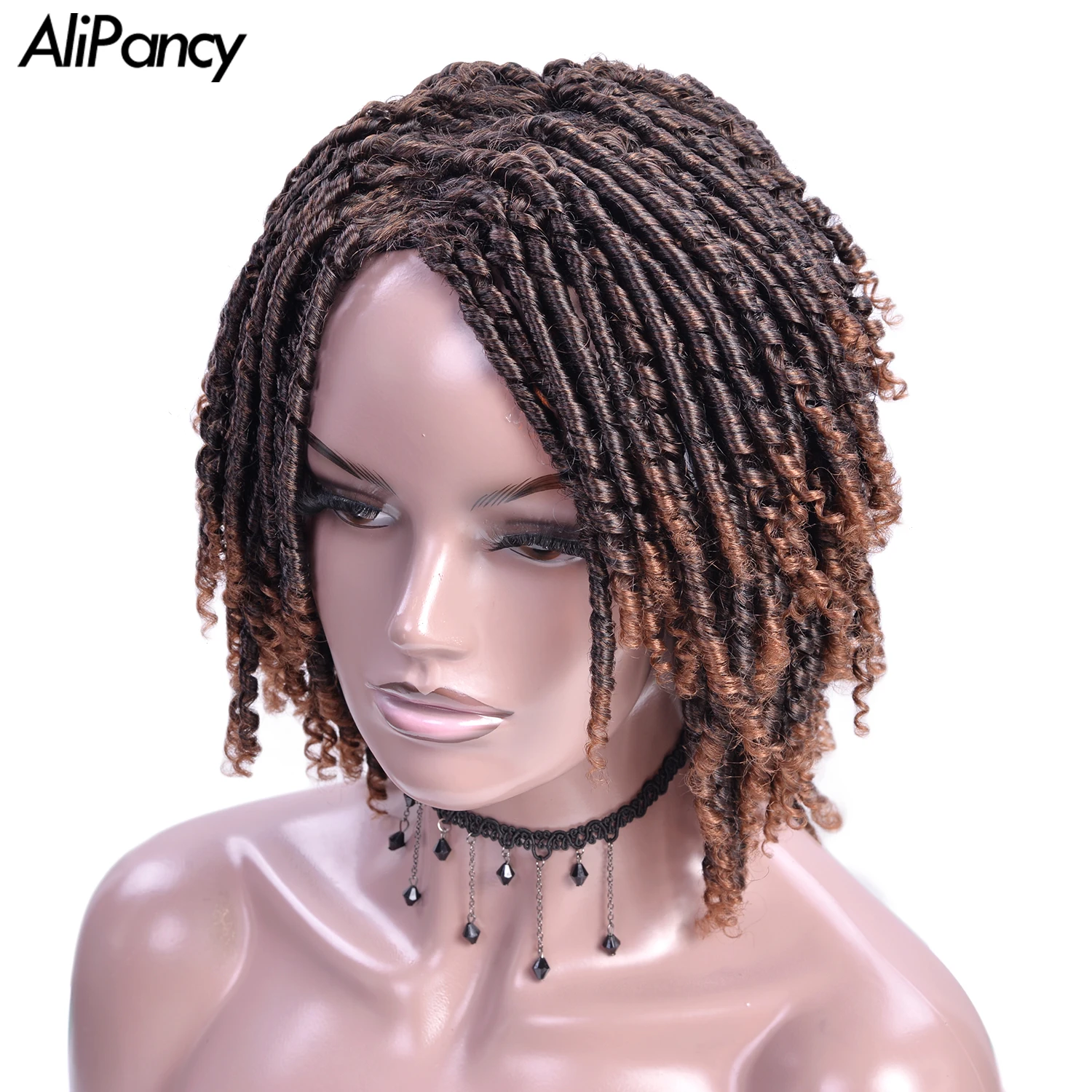 

8inch Short Soft Dreadlock Synthetic Wigs For Black Women Afro Kinky Curly Hair With Bangs Ombre Brown Crochet Wigs Blonde Bug