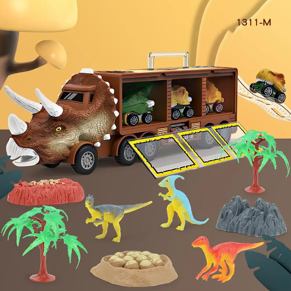

Dinosaur Transport Toy Truck Pull Back Vehicles Dino Container Storage Car Model Lighting Music Kids Boys Children Birthday Gift
