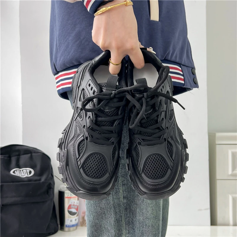 New Black Dad Chunky Sneakers Casual Vulcanized Shoes Woman High Platform Sneakers Lace Up White Sneakers Women 2023