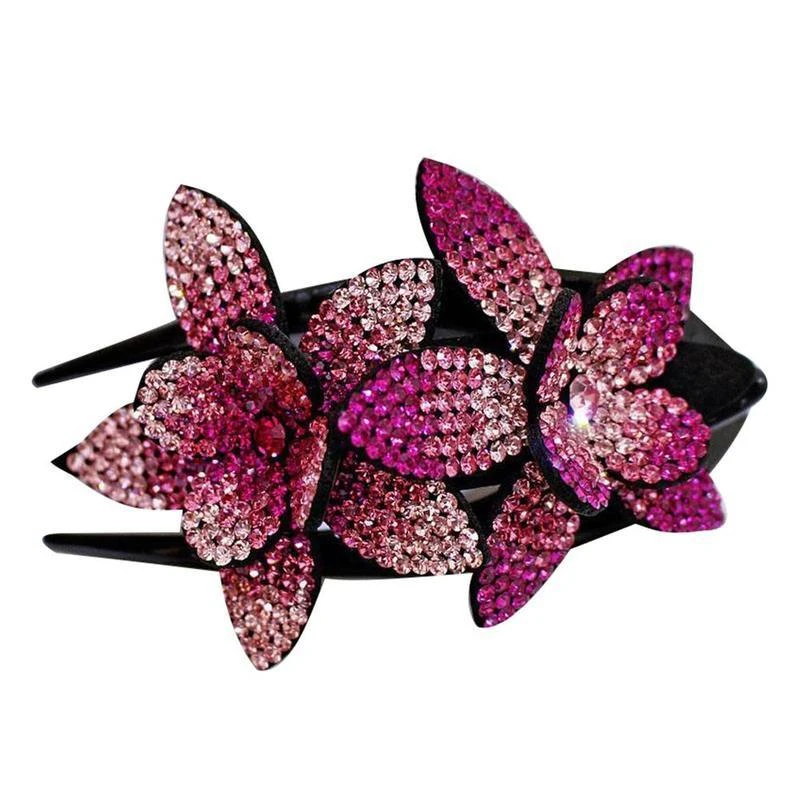 

Rhinestone Double Flower Hair Clip Hair Crystal Peals Hair Combs Female Elegant Beads Hairgrip Handmade Fashion Hair Accessories