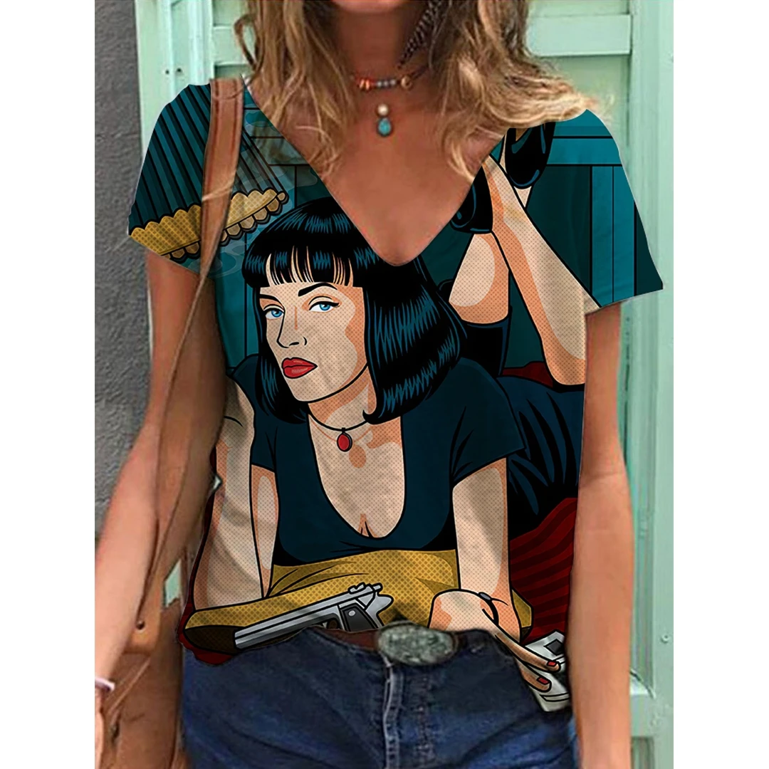 

2022 new Y2K clothing T-shirt women's summer women's V-neck pattern clothing street shopping comfortable and breathable