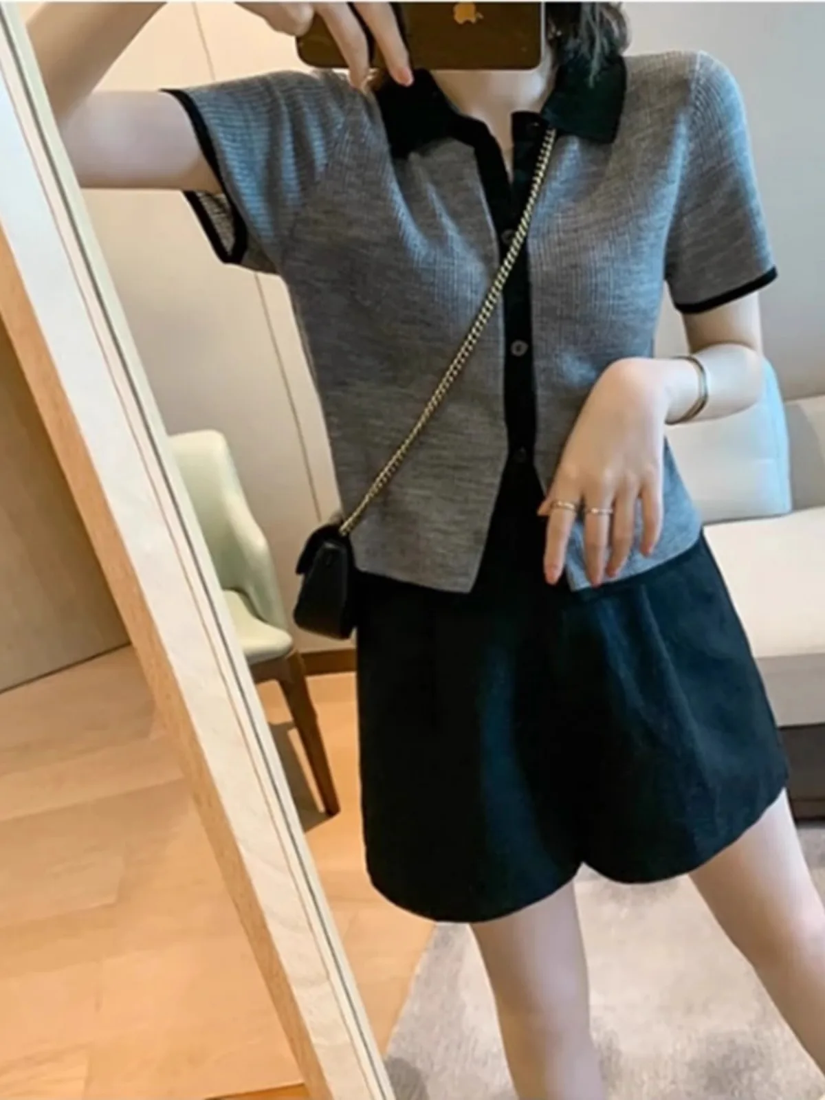 Женский очаровательный кардиган-поло с коротким рукавом и воротником-поло