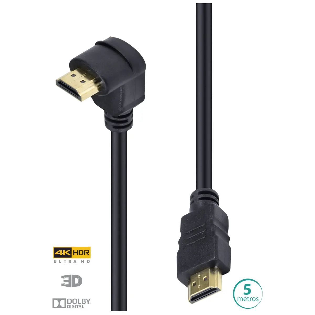 

CABO HDMI 2.0 4K ULTRA HD 3D CONEXÃO ETHERNET COM 01 CONECTOR 90 ° 5 METROS - H2090-5