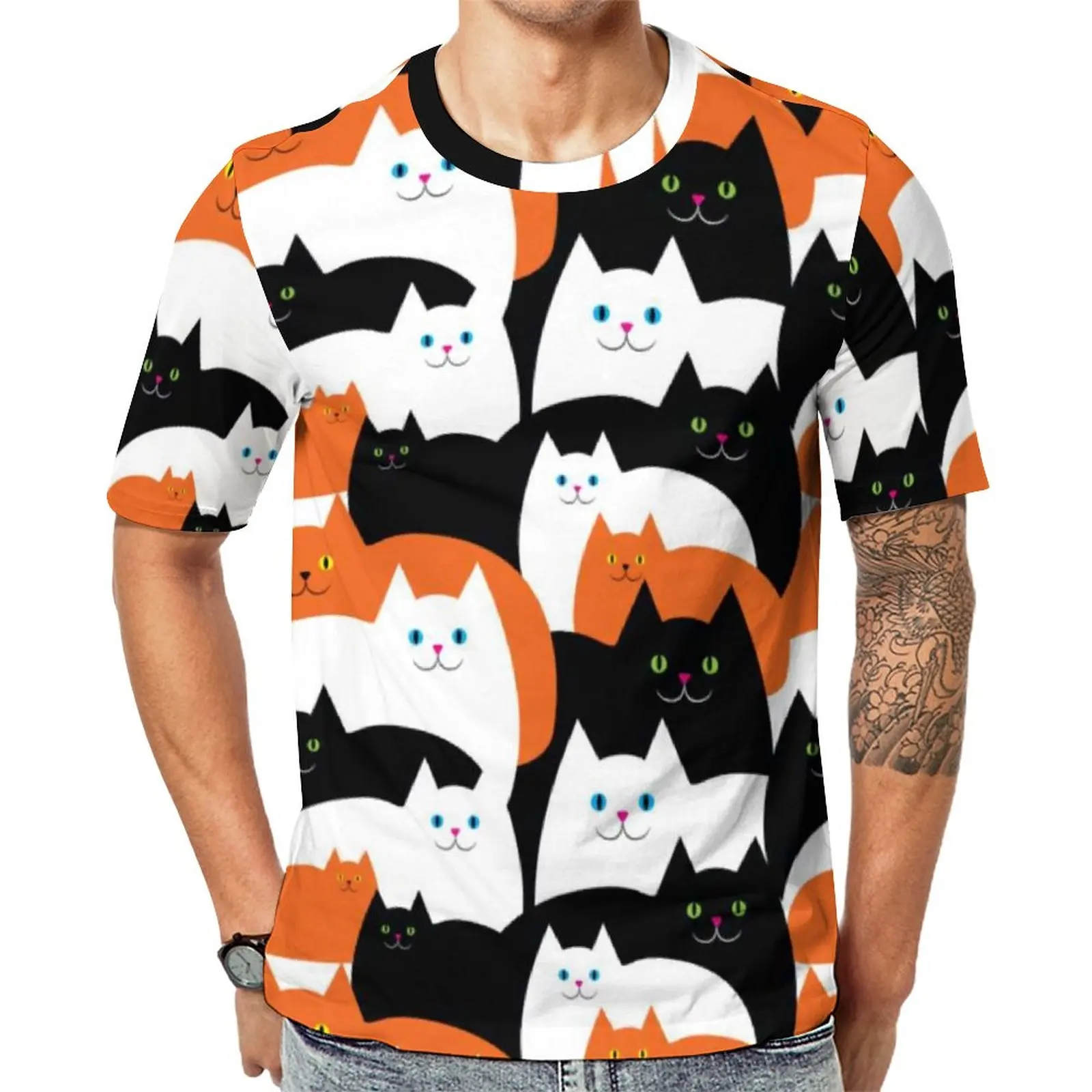 

Halloween Cat T Shirt Funny Cats Trick Or Treat Men Fashion T-Shirts Beach Custom Tee Shirt Short Sleeve Fun Oversized Tops Gift