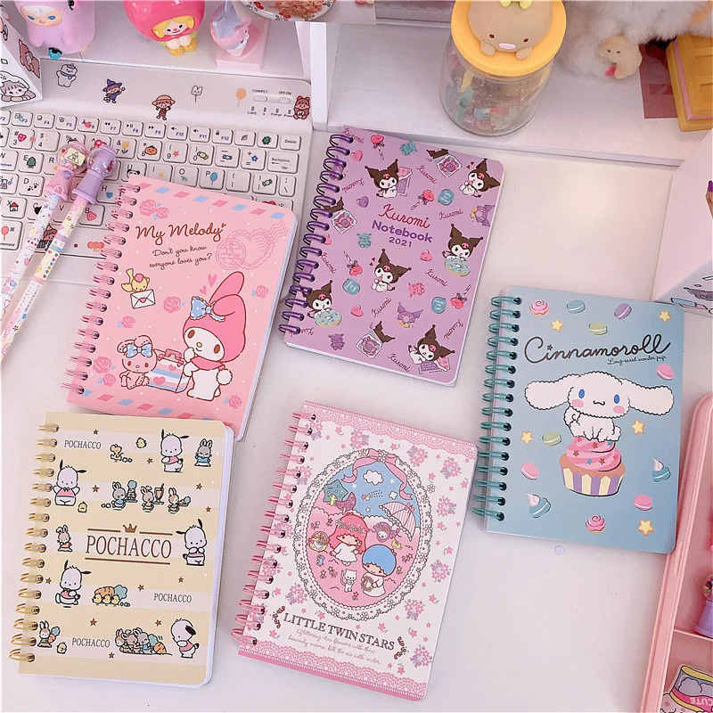 

Cartoon Sanrios Girl Portable Notebook Kawaii Melody Hello kitty Cinnamoroll Kuromi A6 Diary Bobine De Couleur Holiday Gifts