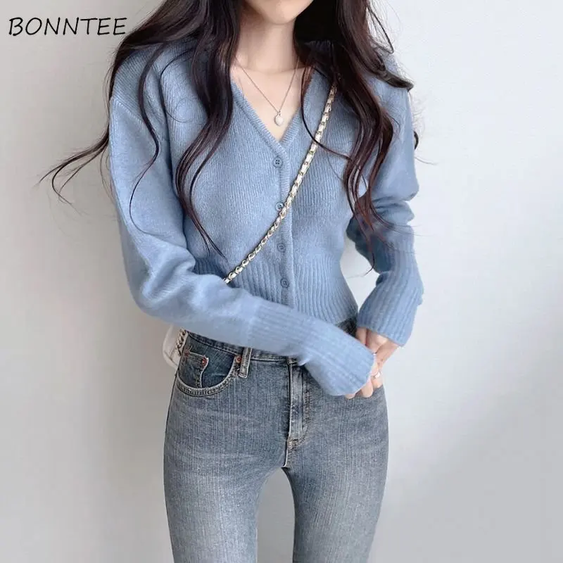 

Cardigan Women Jumpers Schoolgirl Tender Solid Ladies V-neck Design All-match Autumn Hot Sale Knitted Leisure Dating Ins Sweater