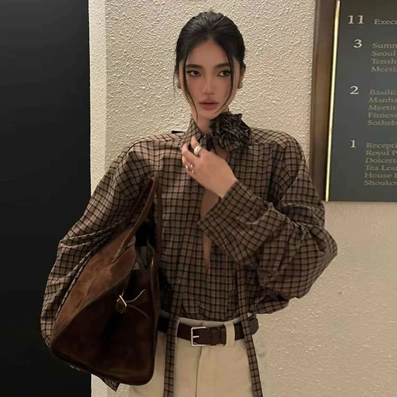 Фото Genayooa винтажная клетчатая рубашка женская Dee Vneck сексуальная рубашка топы Y2k цветочные сказочные футболки уличная одежда американская рубашка в стиле ретро 90-х годов №5