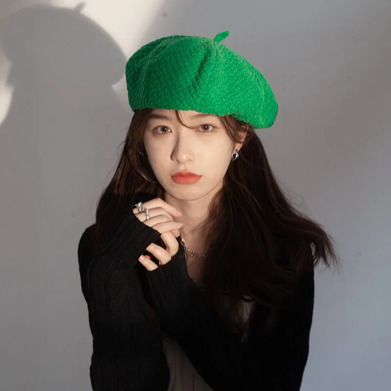 

Japanese Retro Solid Color Beret Hats for Women Autumn and Winter Fashion Show Face Small Painter Pumpkin Hat Warm Berets