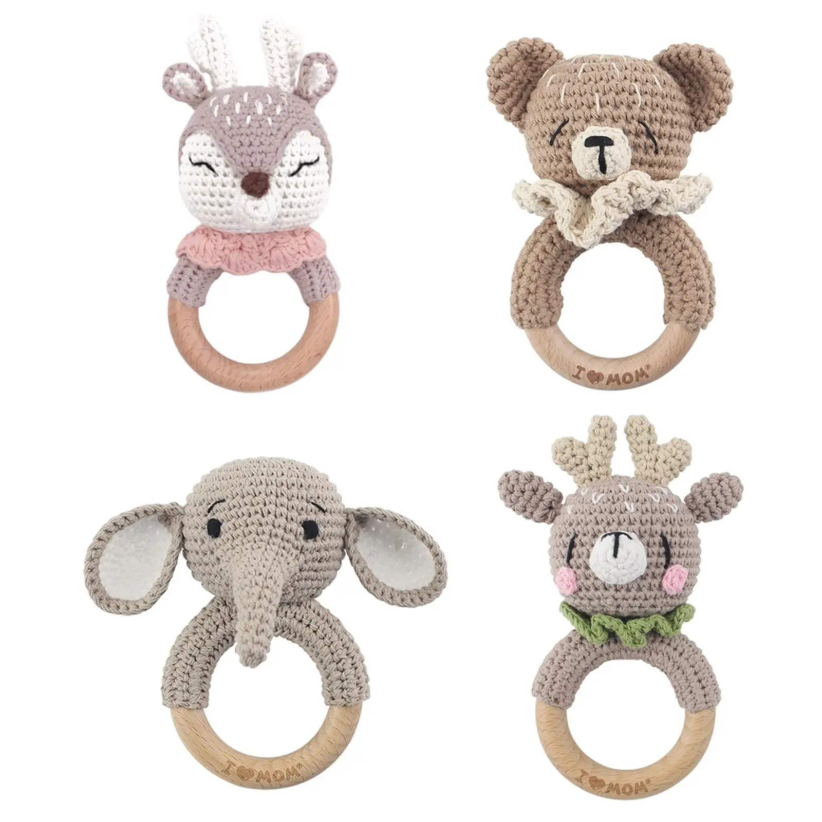 

Toddlers Wooden Teether Baby Rattle Fine Motor Learning Baby Grasping Toy Deer