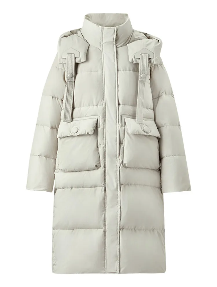 SENTUBILA женский зимний пуховик теплый 90% белый утиный пух пальто с капюшоном на