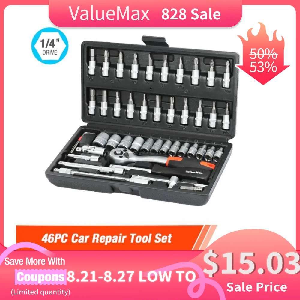 ValueMax Car Repair Tool Kit Mechanical Tools Box for Home DIY 1/4