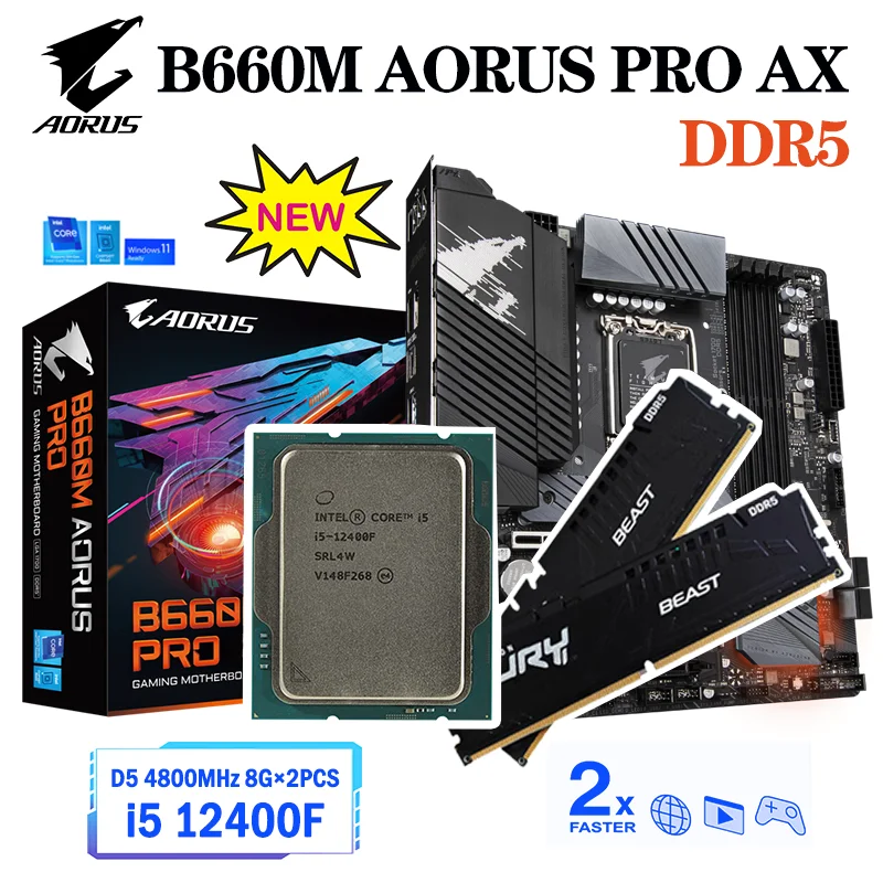 

Материнская плата Gigabyte LGA 1700 B660M AORUS PRO DDR5 128G + i5 12400F, комбинированный процессор с поддержкой процессора 12-го поколения Intel B660 128 ГБ DDR5, материнск...