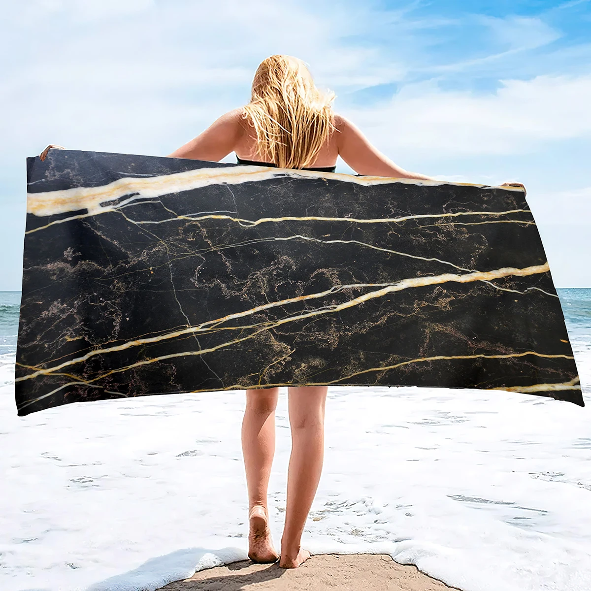 

Marble Bath Towel Soft Absorbent Washcloths Quick Dry Luxury Hotel Quality Towelling for Adults Kids Bathroom Spa Gym Swimming