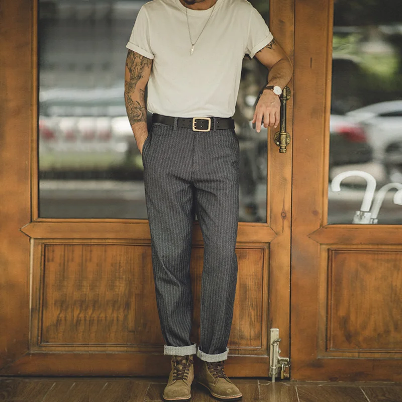 

Серые прямые зауженные облегающие ретро брюки Amekaji Maden, цветные джинсовые брюки из Твила, Модные Винтажные мужские джинсы