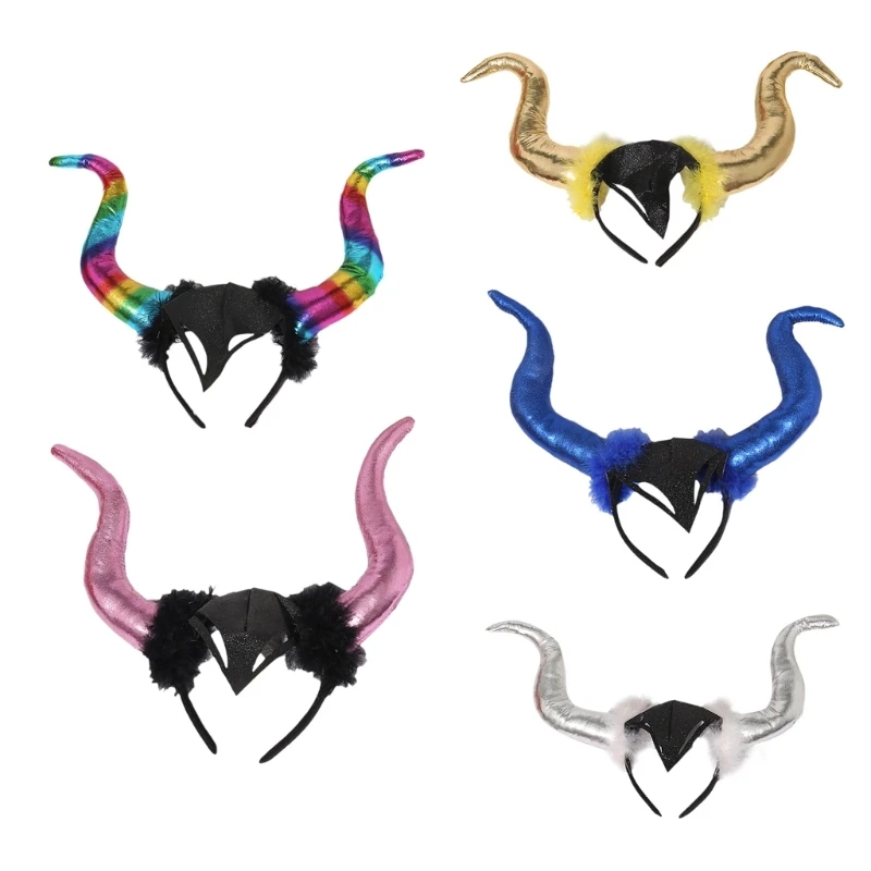 

Halloween Headband Devil Horn Hairband Cosplay Costume 3-D Ox Horn Party Headdress for Adult Children Festival Headwear