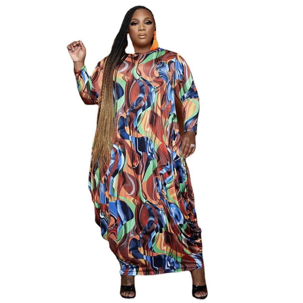 Plus Size Women's Printed Long Dress Sexy Dress Relaxed Casual Style Commuter Autumn/ Winter New long sleeve dresses for women