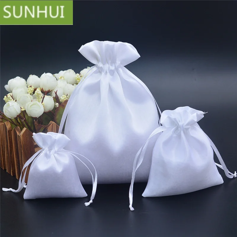 

20PCS Custom Logo jewlery bag Silk Satin Drawstring Bag Makeup Shoes Clothes Virgin Hair Extensions Wigs Packaging Bags Storage