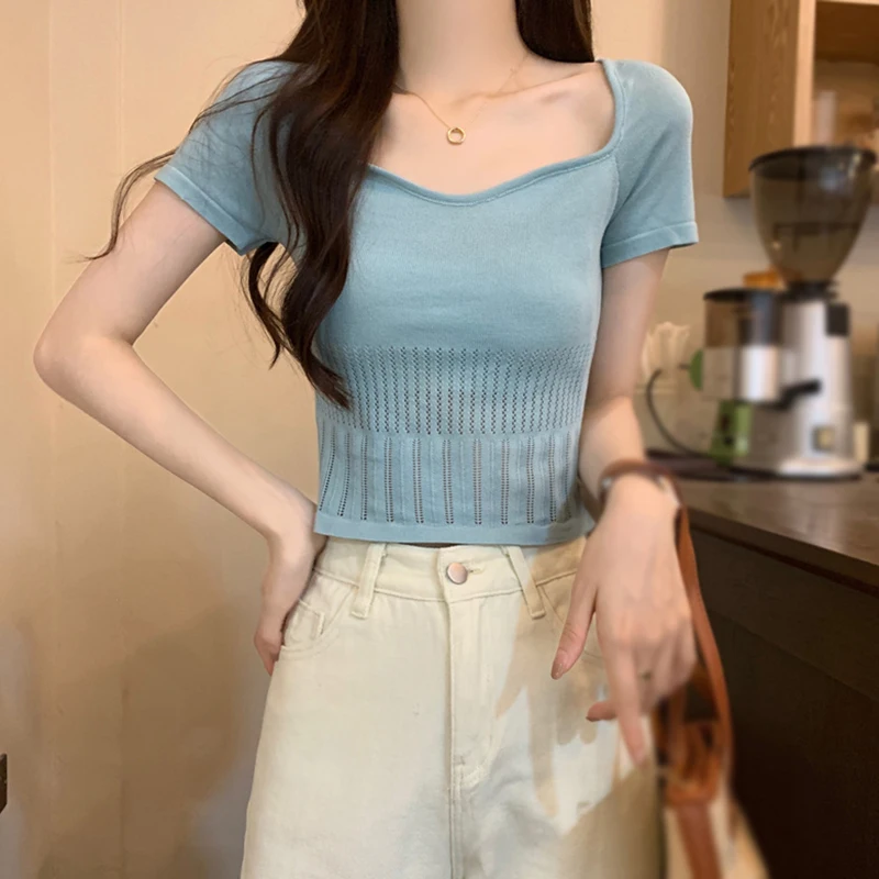 

Korean Version Temperament Versatile Solid Colour Women's Crop Top