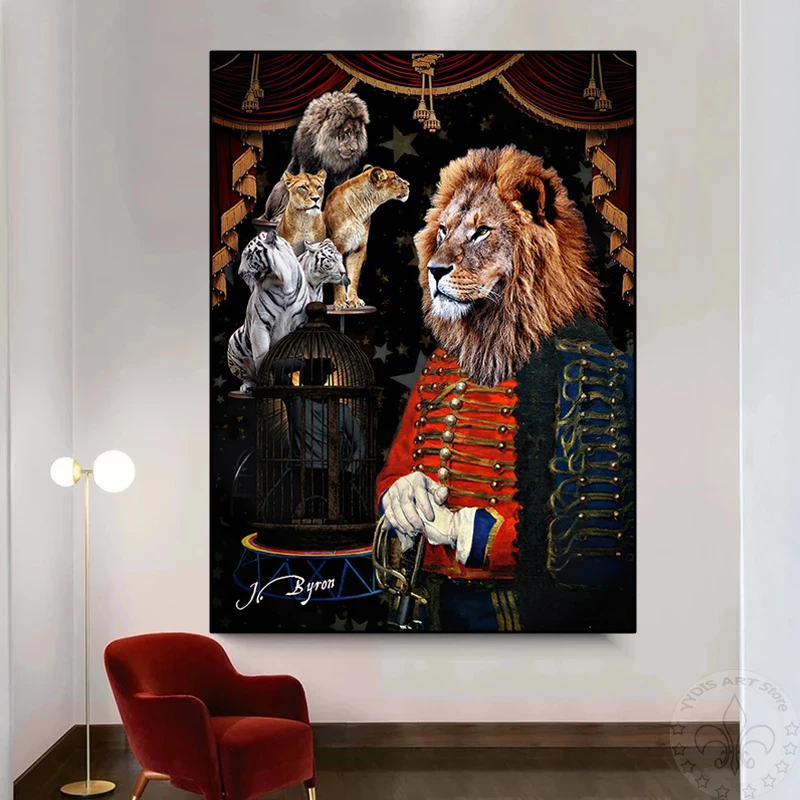 

Canvas Painting Victorian Circus General Lion Posters Animals Wall Art and Prints Animal Suit Funny Picture Room Home Decoration
