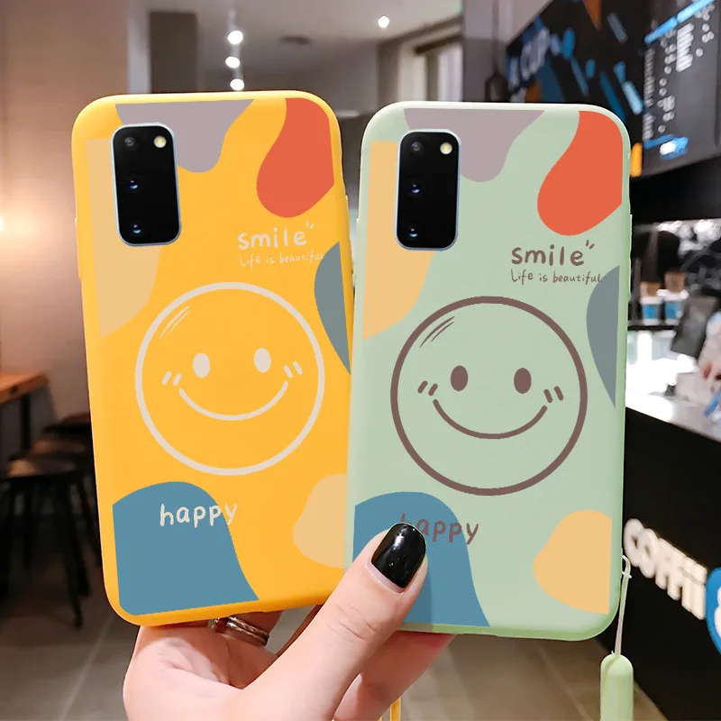 

Fashion Cute Smiley Phone case For Samsung Galaxy S22 S21 FE S20 Ultra S10 Plus Note 20 10 9 8 Send lanyard Soft Silicone Cover