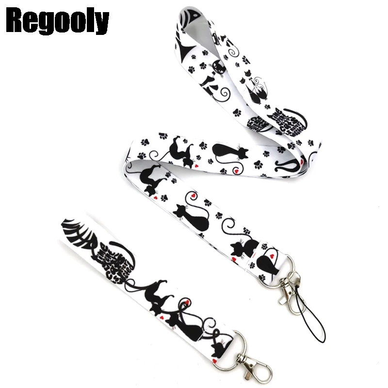 

Black cat Wristlet hand Neck Strap Suit Lanyard Keys Phone Holder Funny Neck Strap With Keyring ID Card DIY Animal Lanyard Rope