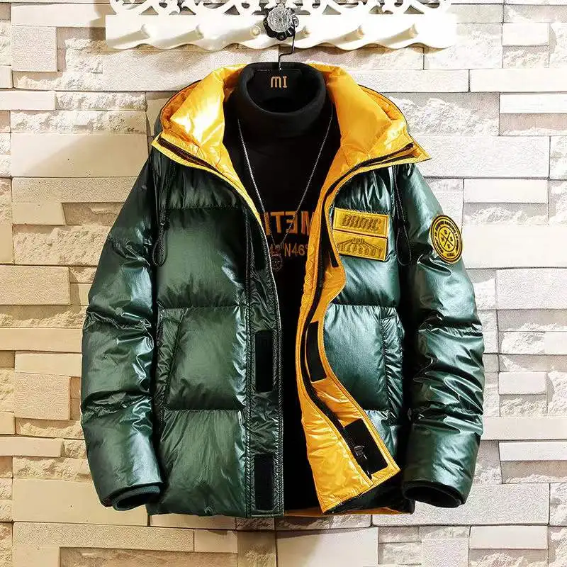 2022 New Winter Coat Down Jacket Men's Korean Version Trend Hooded Handsome Short Section Light Winter Men's Bright Face