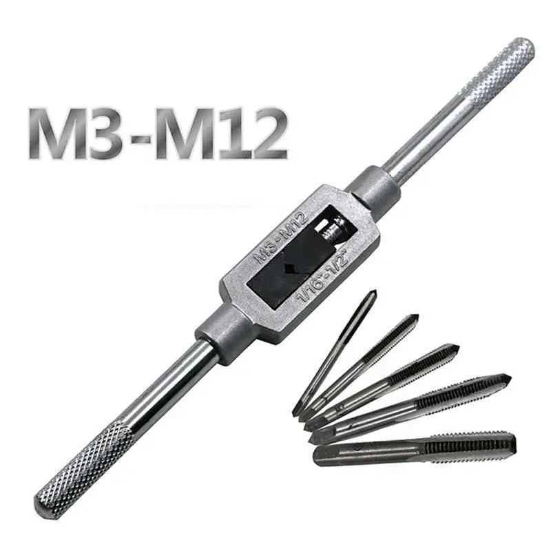 

Hand Screw Thread Metric Plug Tap Set M3 M4 M5 M6 M8 with Adjustable Tap Wrench 1/16-1/4"