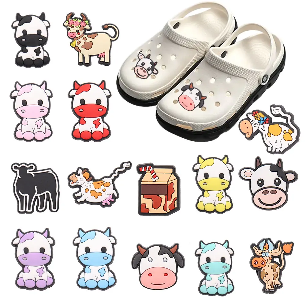 

1-15Pcs Multicolor Cow Milk Animal Sandals Shoe Charms Boys Girls Lovely Button Decorations DIY Croc Jibz Birthday Gift
