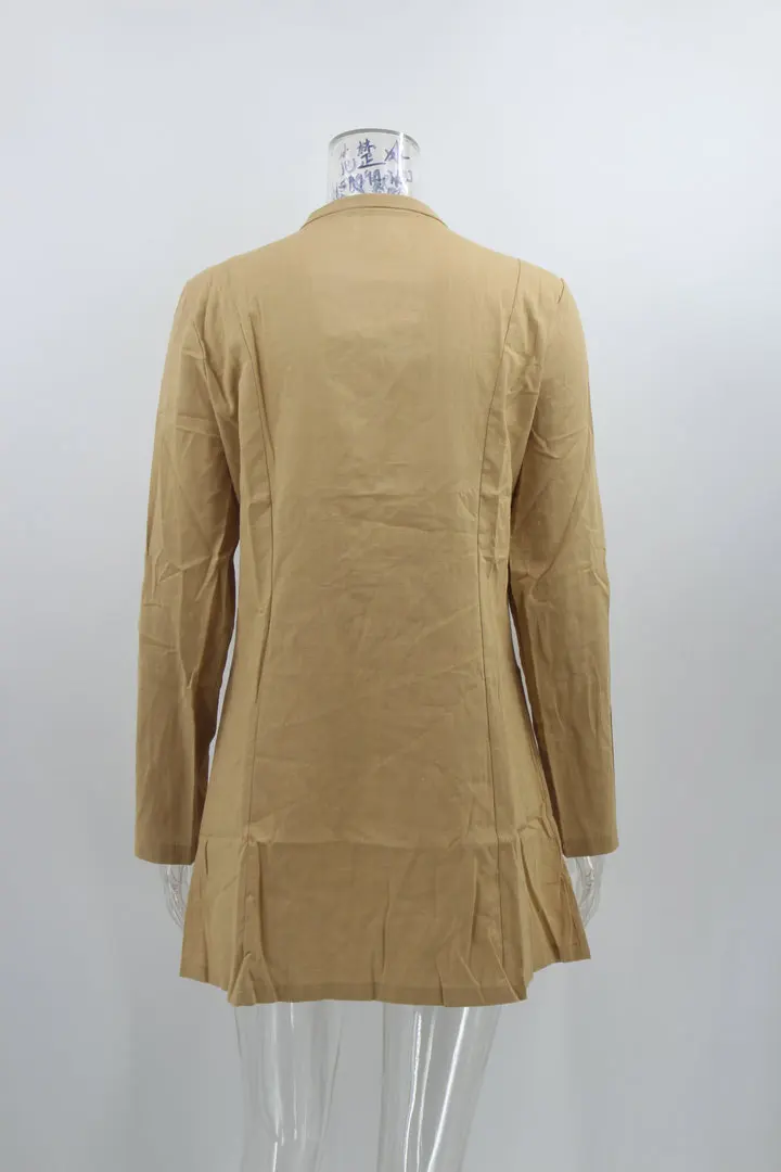 Women Solid Colors Brown Jacket Blazer Double Breasted Suit 2023 New Fashion Office Button Decoration Casual Commute Blazers