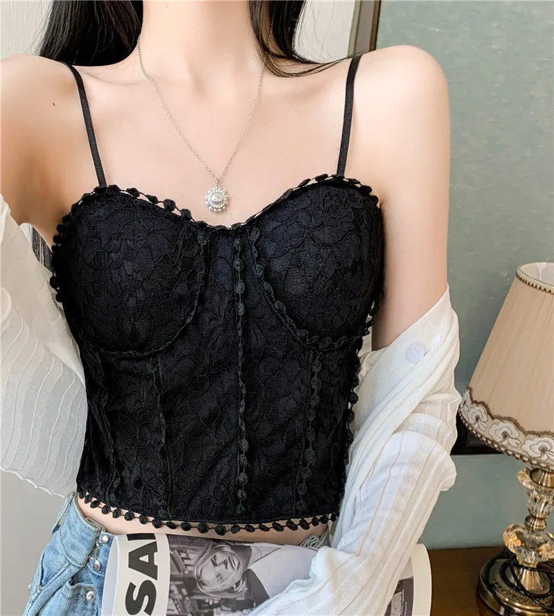 

Summer Women's Camis Vest Lace Stitching Korean Fashion V-neck Sexy Solid Color Slim Top