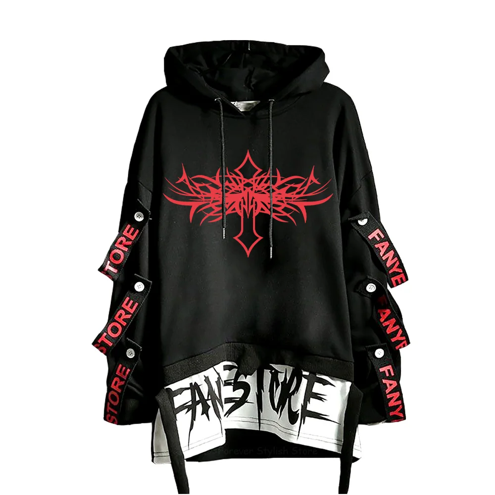 

Gothic Sweatshirt Men Long Sleeve Sweatshirts Skeleton Ribbons Letter Print Hoodies Streetwear Printed Hoodies Harajuku Male