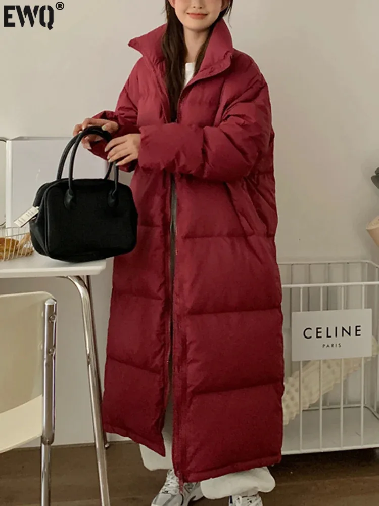 

Женское пальто с хлопковой подкладкой [EWQ], разноцветное длинное теплое пуховое пальто с отложным воротником на молнии, в Корейском стиле, 16U5971, для осени и зимы, 2023