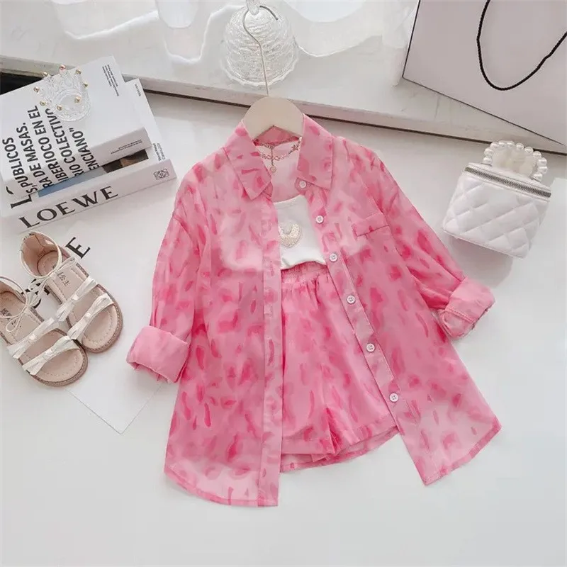 

Летняя одежда для девочек, Розовый леопардовый комплект из 2 предметов для девочек, модный весенний детский жилет на бретельках с надписью ...