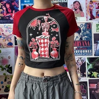 grunge mall goth y2k skeleton print summer women t shirts harajuku graphic tee dark academia crop top retro clothes