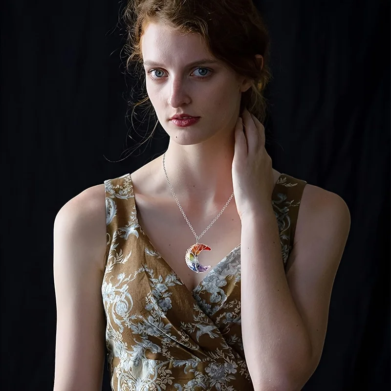 Ожерелье С Целебными Кристаллами 7 Чакры Древо Жизни Подвеска Фазой Луны Ручная