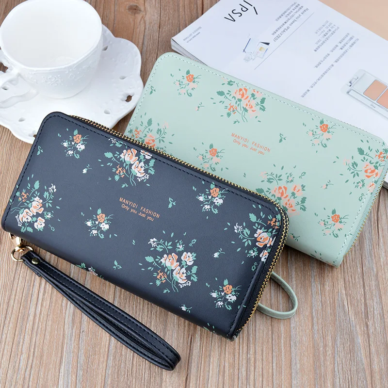 

Luxury Designer Double Zipper Women Wallets Large Capacity Long Clutch Bag Double Wallet Soft Leather Printing Change Mobile Bag